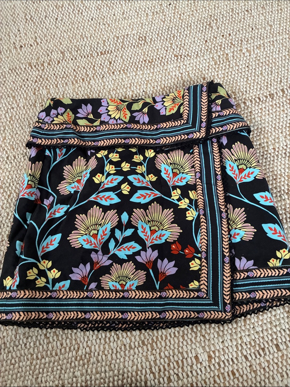 Size 27 Farm Rio Black Floral Mini Skirt